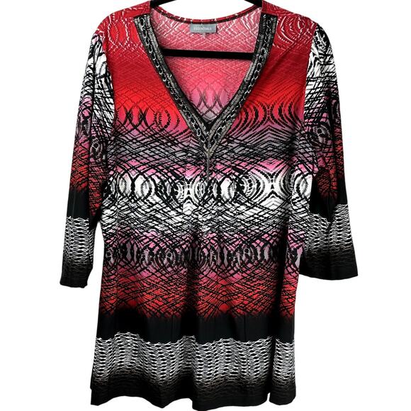 Essentials Art to Wear Embellished Chain Link V Neck Detail Size XXL Tunic Top - Picture 1 of 8